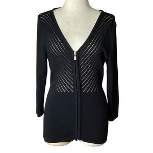 Belldini Black Rhinestone Zip Cardigan Sweater Ribbed Knit Women’s XL